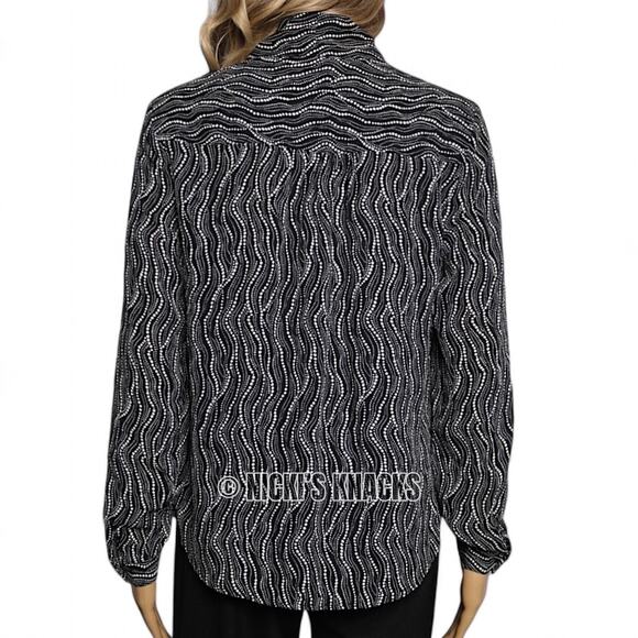 Jones New York Black White Dot Print Chiffon Tie Neck Blouse Office Top Size XS - Picture 6 of 11